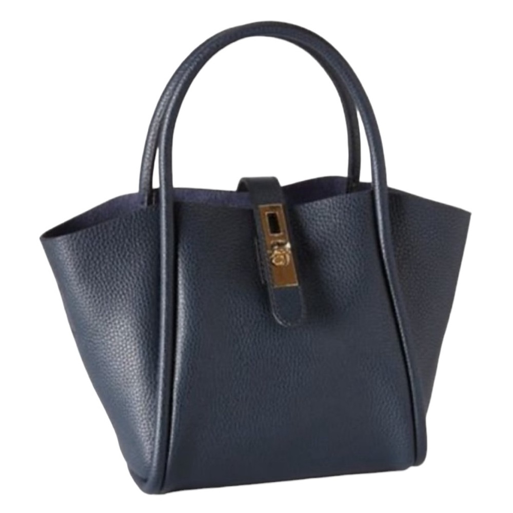 TMRW Studio Navy Mini Pebbled Leather Tote